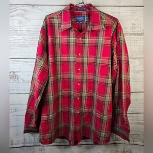 Pendleton Men's XL Wrinkle Resistant Red Plaid Button-down Longsleeve Cotton